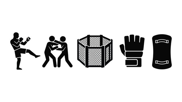 Set of mixed martial arts icons and symbols.