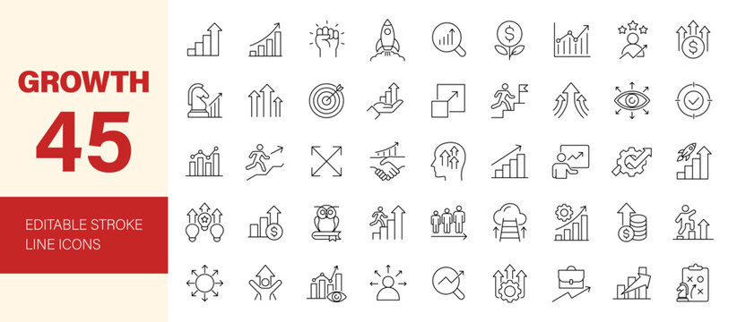Growth icon set. Editable line icons. Vector illustration.