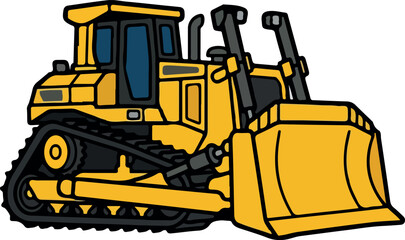 Fototapeta premium Yellow Bulldozer With Tracks And Blade
