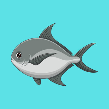 Permit Fish Illustration - Cartoon Pompano Saltwater Fishing Mascot on Blue Background