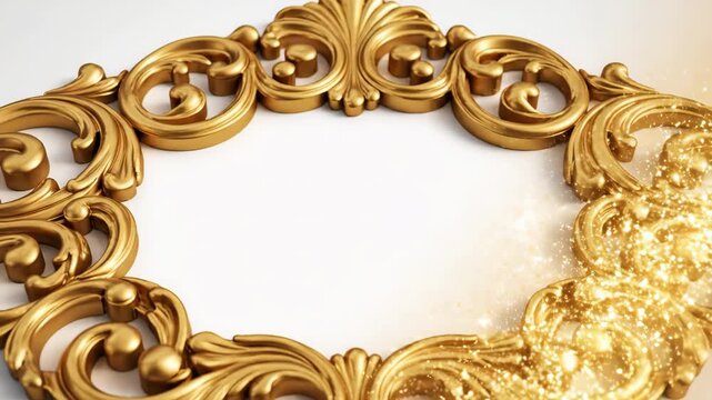 ornate golden frame with intricate baroque floral motifs against white background. classic luxury design element. blank central copy space. wedding invitation, certificate, elegant border.