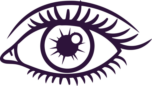 Stylized human eye iris pupil detailed eyelashes intricate pattern spiritual symbol mystical vision perception abstract art graphic.