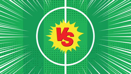 Versus VS Screen Background for Soccer or Football Match, Comic Book Style Manga Motion Lines on Green Field, Competition Matchup Vector Illustration for Sports Gaming and Battle Events. © Sadek