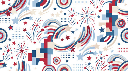 Fototapeta premium A festive seamless pattern featuring patriotic red white and blue fireworks and stars perfect for celebrating independence day or national holidays with artistic flair