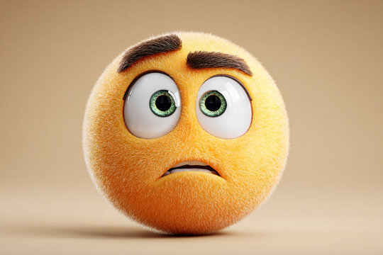 Sad, worried, puzzled, yellow emoticon face, cartoon, 3D rendered