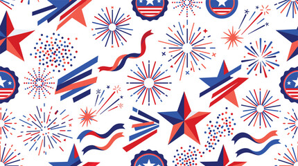 Obraz premium Abstract background featuring vibrant red white and blue fireworks stars and patriotic ribbons celebrating independence day with a festive and energetic artistic graphic design style