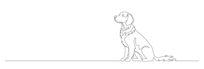 Fototapeta premium Minimalist continuous one-line vector art of a sitting dog. Black silhouette on a transparent background, featuring editable stroke weight for versatile design. Cute, hand-drawn style illustration