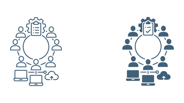 Collaborative cloud computing and team task management system vector icon