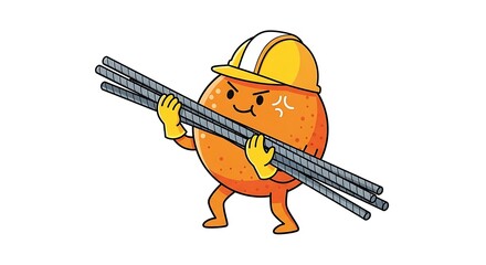 Fototapeta premium Cartoon construction worker with pneumatic drill.