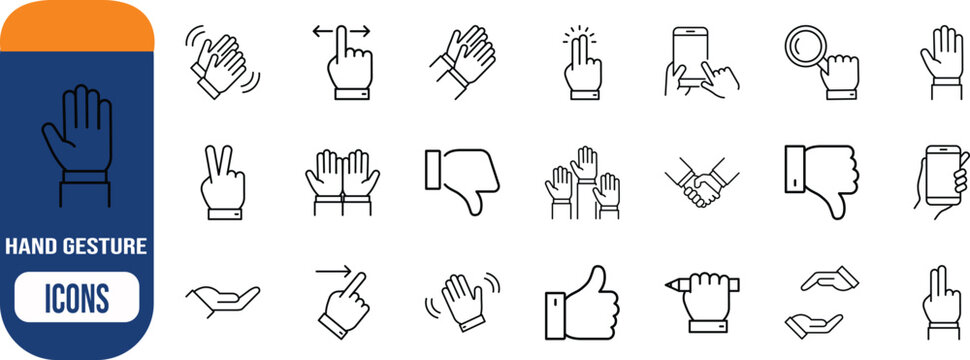 Human hand gestures and interactions icons. clap icon set, thumbs icon set, handshake icon set