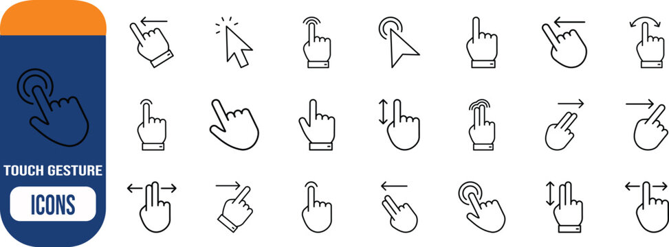 Touch screen gestures and mouse cursors. hand icon set, cursor icon set, finger icon set