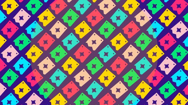 Vibrant Mexican papel picado background animation featuring colorful traditional bunting flags pattern moving diagonally, perfect for Cinco de Mayo and festive cultural celebration