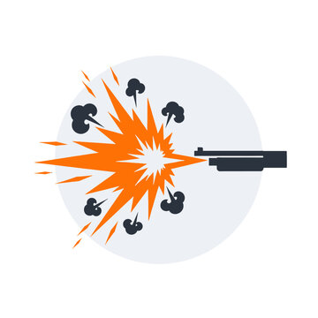 A stylized graphic illustration showing a bright orange muzzle from a weapon