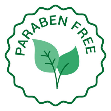 Paraben free leaf seal icon, Natural skincare green badge vector, No parabens cosmetic symbol, Chemical free beauty seal, Organic ingredients leaf icon, Green paraben free certification.