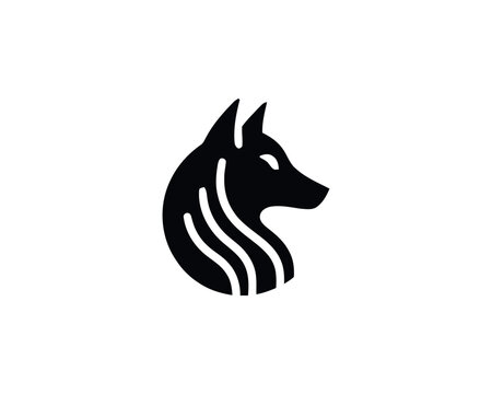 Minimalist wolf head silhouette abstract logo design