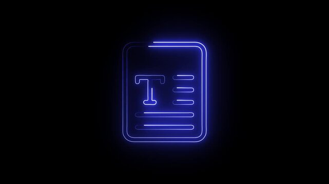 Blue Neon Text Document Icon on Black Background file page