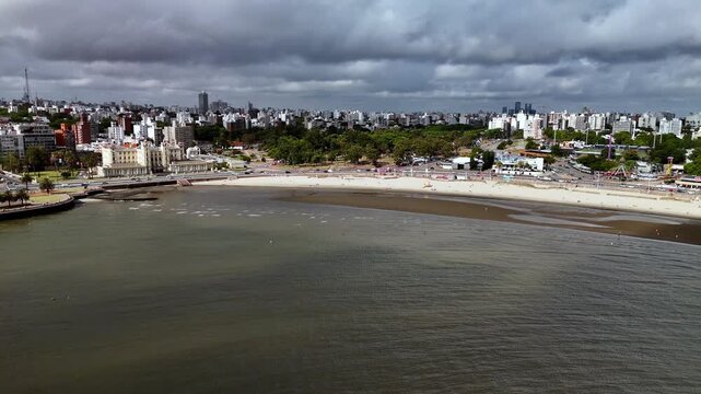 Aerial view of Playa Ramirez and Parque Rodo, Montevideo, Uruguay