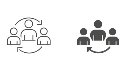 Fototapeta premium Team communication and feedback loop icon featuring group of people with circular arrows for business interaction collaboration and professional networking and iterative process management