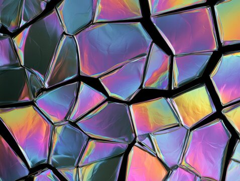 Abstract Iridescent Glass Mosaic Texture on Dark Background, Geometric Pattern