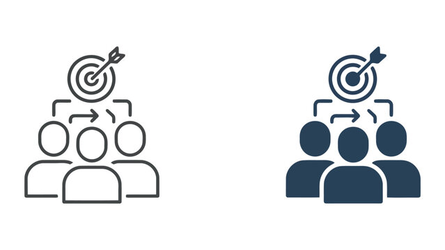 Business team strategic transition and target achievement icon for organizational change and corporate goal realization