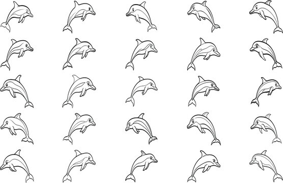 Print a silhouette dolphin black and white logo vector clip art, Dolphin Silhouette Bundle Set in Various Poses, Dolphin in a jump Silhouette, Jumping dolphins, dolfin silhouette vector art illustrati