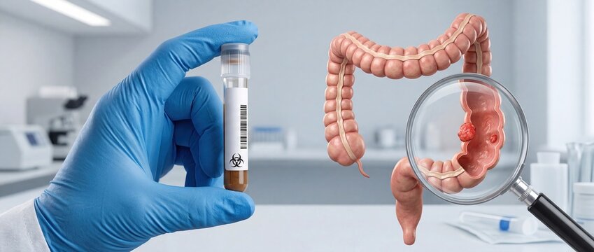 Colon cancer screening test concept with sample collection kit