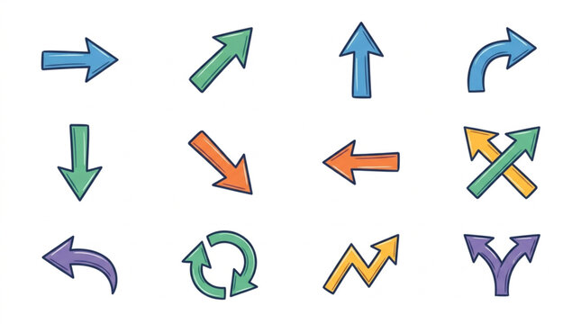 Collection of Hand Drawn Arrows in Various Directions and Styles.