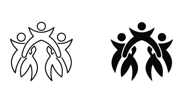 Unified community and teamwork icon vector illustration showing group of people connected in circle for social networking and corporate unity and team building concepts in flat design style