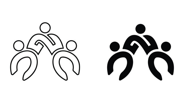 Professional team connection and partnership icon vector illustration featuring abstract human figures linked in synergy for collaborative networking and corporate team building and unity concepts