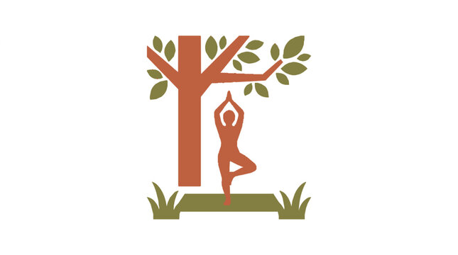 Minimalist flat vector icon of yoga tree pose in nature