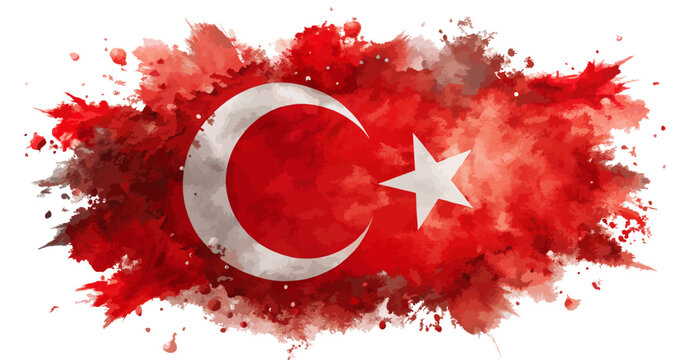 Vector illustration of an artistic t&uuml;rkiye flag with paint splashes on white background	
