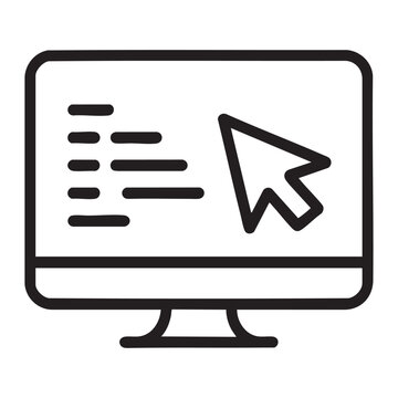 Computer Screen Icon with Barcode-Like Lines and Bold Cursor Arrow, Simple Flat Vector Style Illustration for Ui