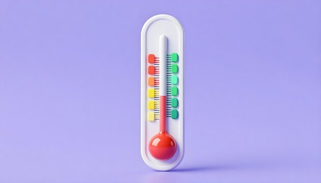 A 3D render of a thermometer with a red bulb showing a moderate temperature reading