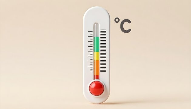 Modern white thermometer with colorful liquid indicating temperature measurement