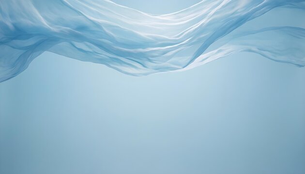 Flowing translucent light blue fabric waves against a soft pastel background