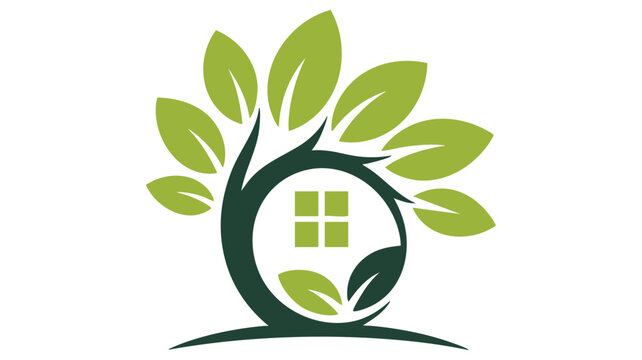 Sprouting Plant Logo with Green Leaves and White Circle Center, Featuring a Four-Square Growth Icon in Eps Vector Style
