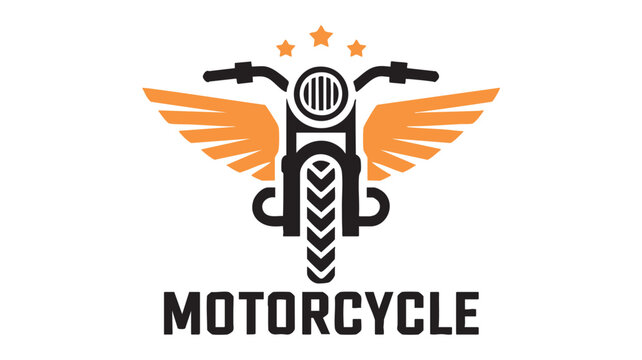 Motorcycle Badge Emblem with Orange Wings, Central Letter Pattern, and Bold Motorycle Wordmark Graphic