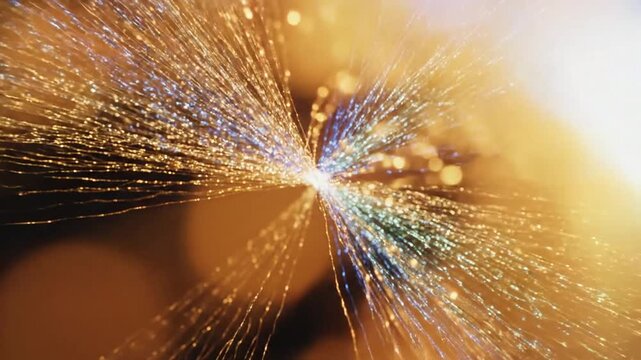 Abstract digital light strands radiating with split colors