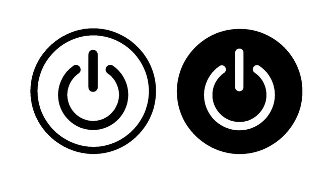 Minimal black silhouette icon, simple flat vector, bold black shape, no, no shading power button icons set, vector illustration of on and off switch symbols on a, flat icon style