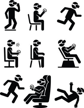 Person using virtual reality headset in different activities
