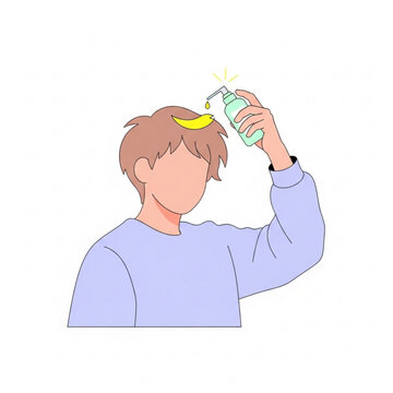 Young man applying hair product with banana illustration concept of youth  