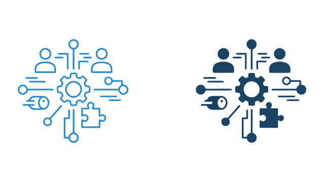 Business team integration and technical process optimization vector illustration