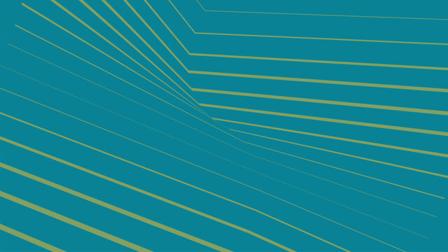 Teal and gold abstract geometric lines forming a perspective illusion stripes pattern