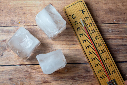 Ice Cubes Beside Temperature Gauge