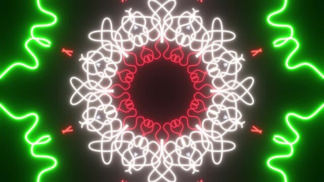 Neon green with red and white reflected mandala VJ loop background