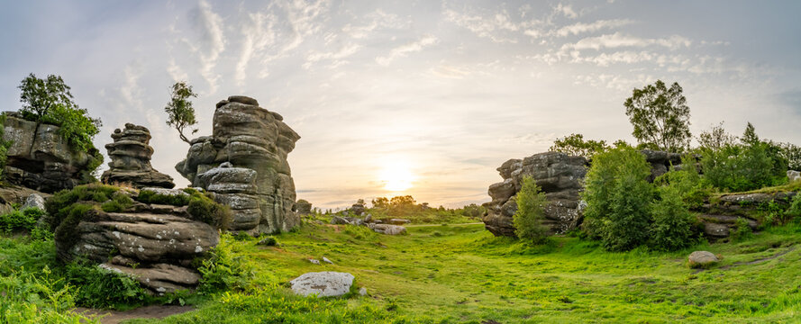 Views of Brimham Rocks at sunrise in Yorkshire England