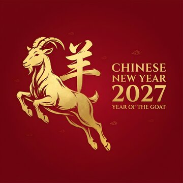 Chinese New Year 2027 Year of the Goat on Red Background