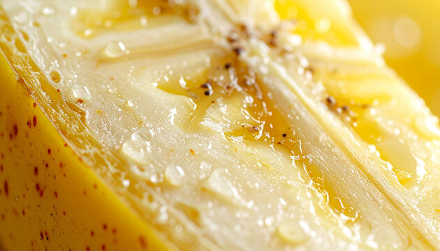 Close up of a sliced banana showcasing its texture and details