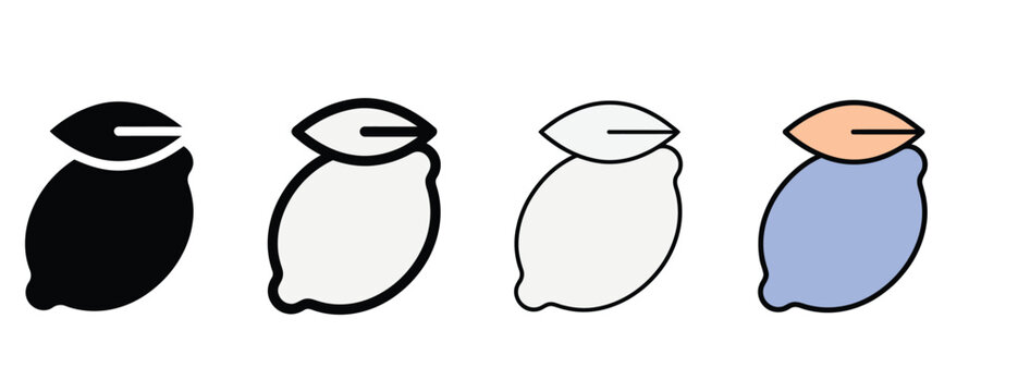 Four cartoon style puffin illustrations in different colors and styles with leaf on head  simple designs