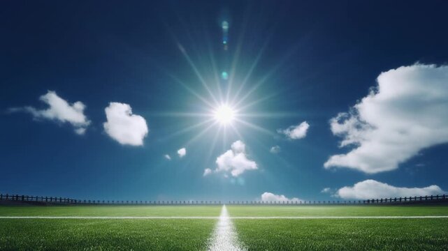 Cinematic Loopable Sun-Drenched Stadium Pitch Gleaming Brilliantly Under Bright Daylight